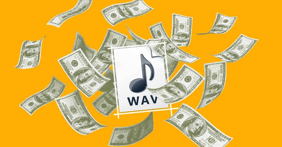 WAV music symbol and money depicting music royalties.